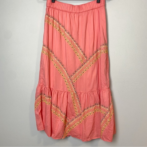Loft Embroidered Tiered Midi Skirt in Paradise Peach - Picture 7 of 9